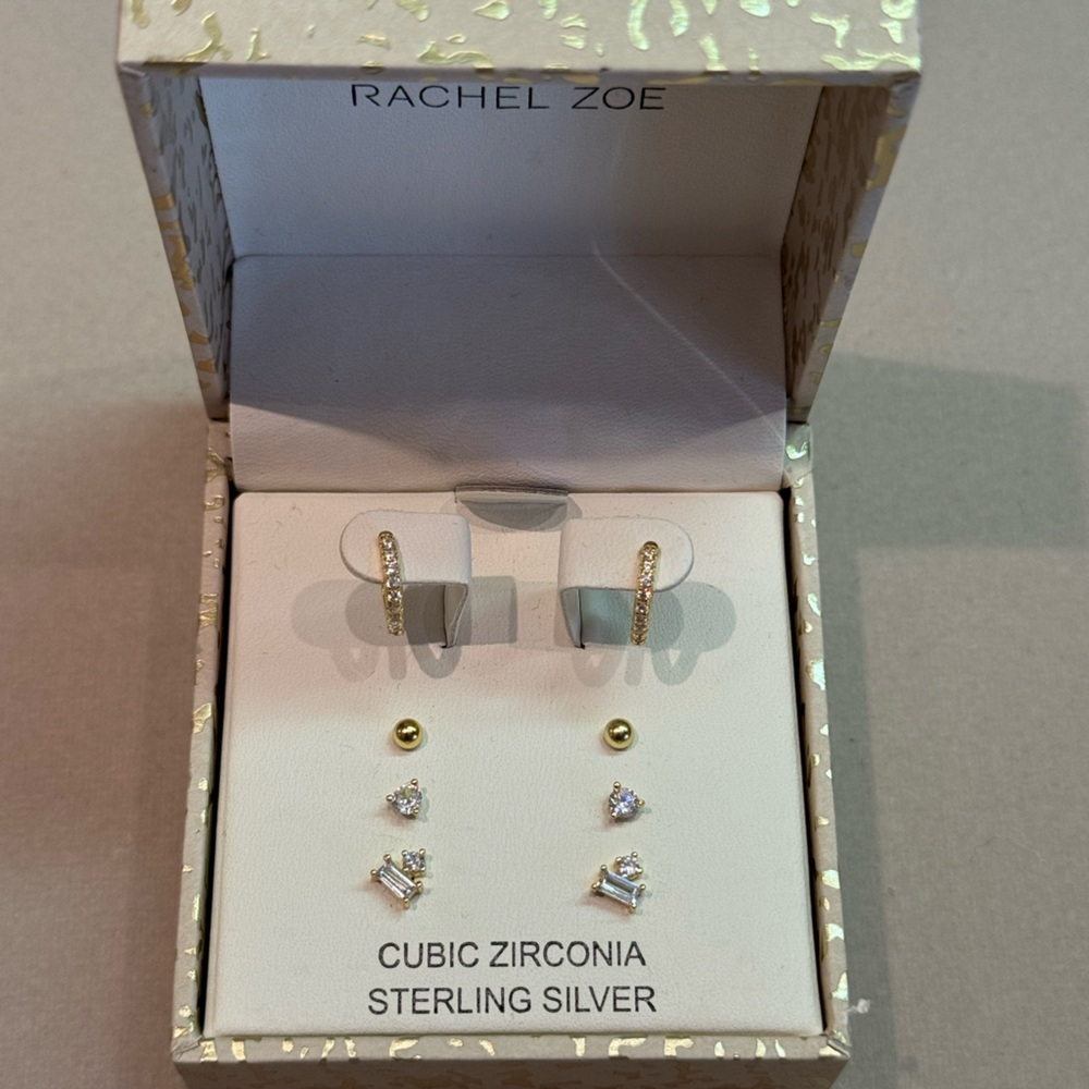 NWT/NIB Rachel Zoe 14k Yellow Gold over 925 Sterling Silver Earrings Set